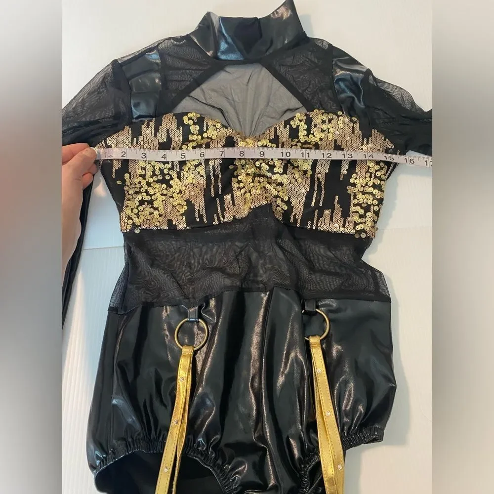 Kelle dance jazz acro costume leotard gold sequin JAGGED SPIRIT 5172 MA adult